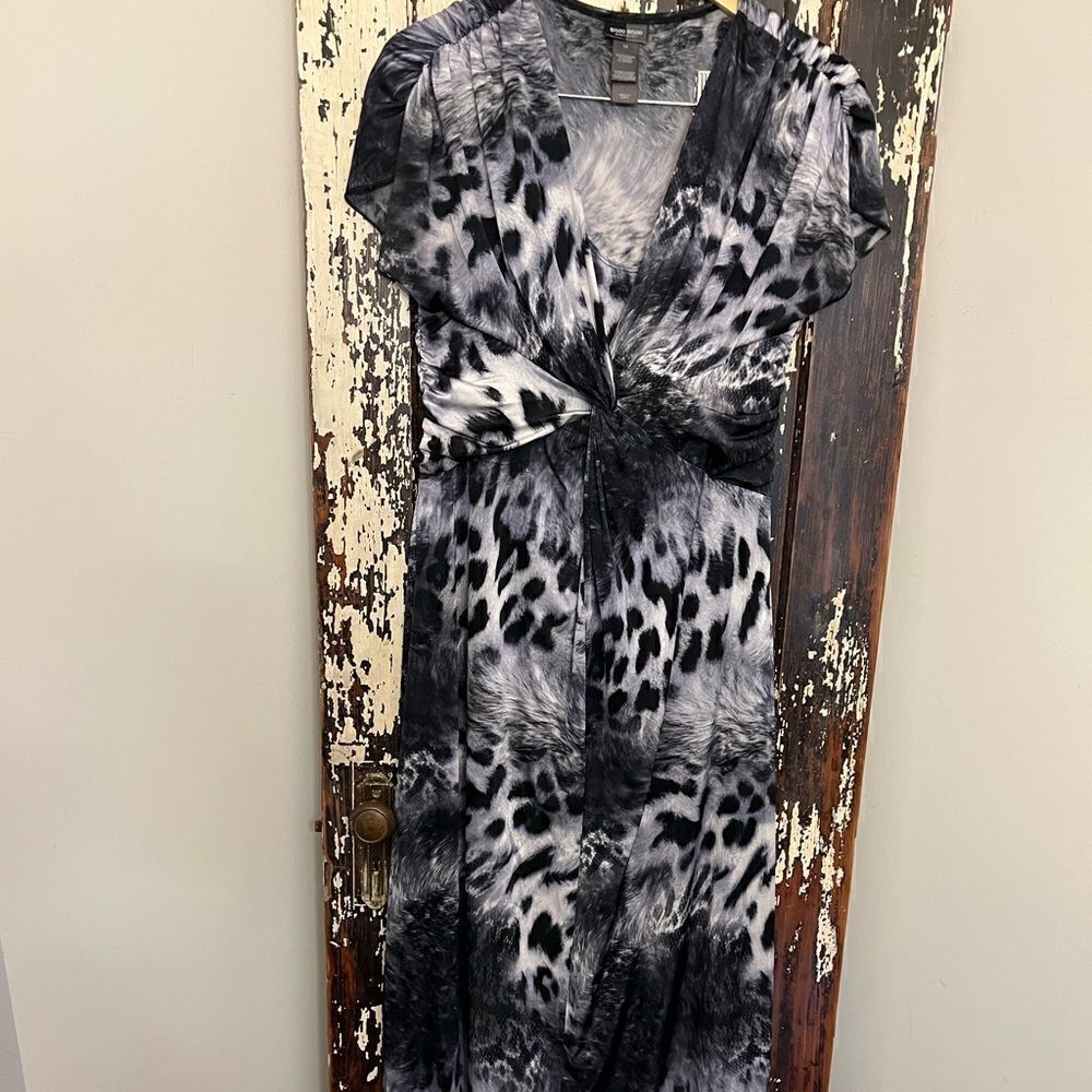 Women’s Bisou Bisou animal print maxi dress travel layered illusion 14.